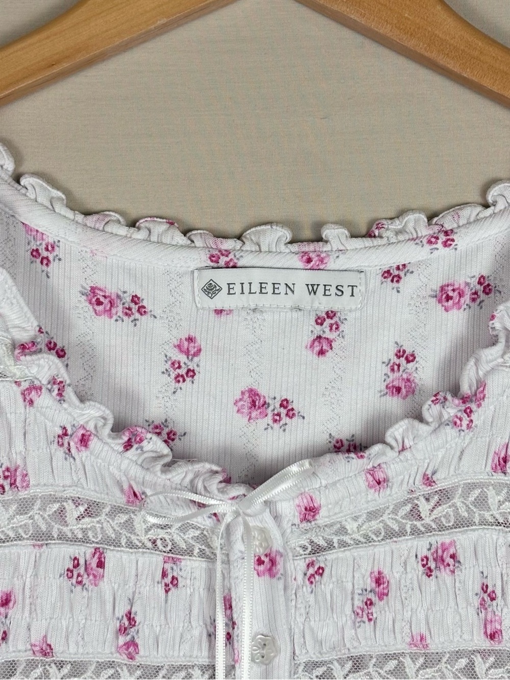 Eileen West Pink Floral Cotton Blend Nightgown Cottagecore Sleep Dress LG - Picture 2 of 4